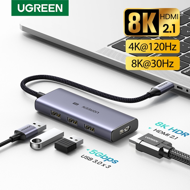 Hub chuyển đổi Ugreen USB-C sang HDMI + 3*USB3.0 hỗ trợ 8K CM500- hàng chính hãng