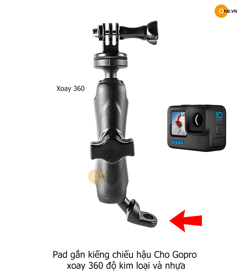 Gopro gắn kiếng chiếu hậu xoay 360 độ kim loại + nhựa