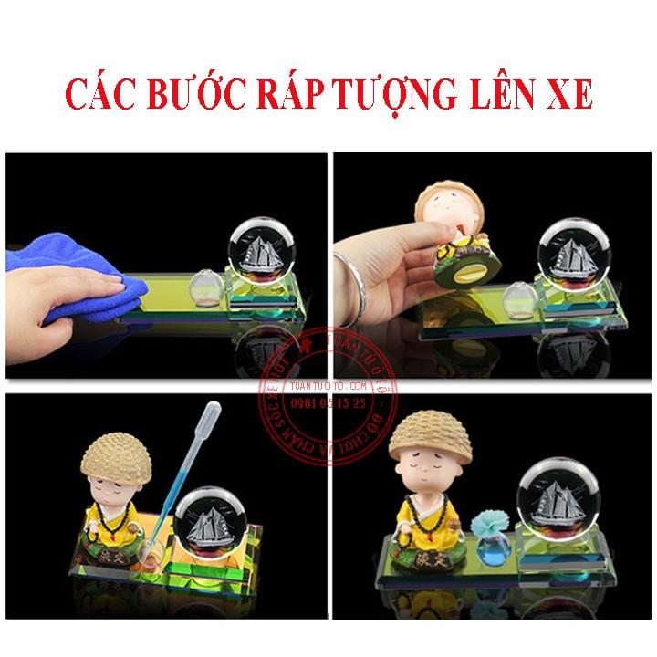 Tượng tiểu hòa thượng, cầu pha lê và nước hoa trang trí ô tô