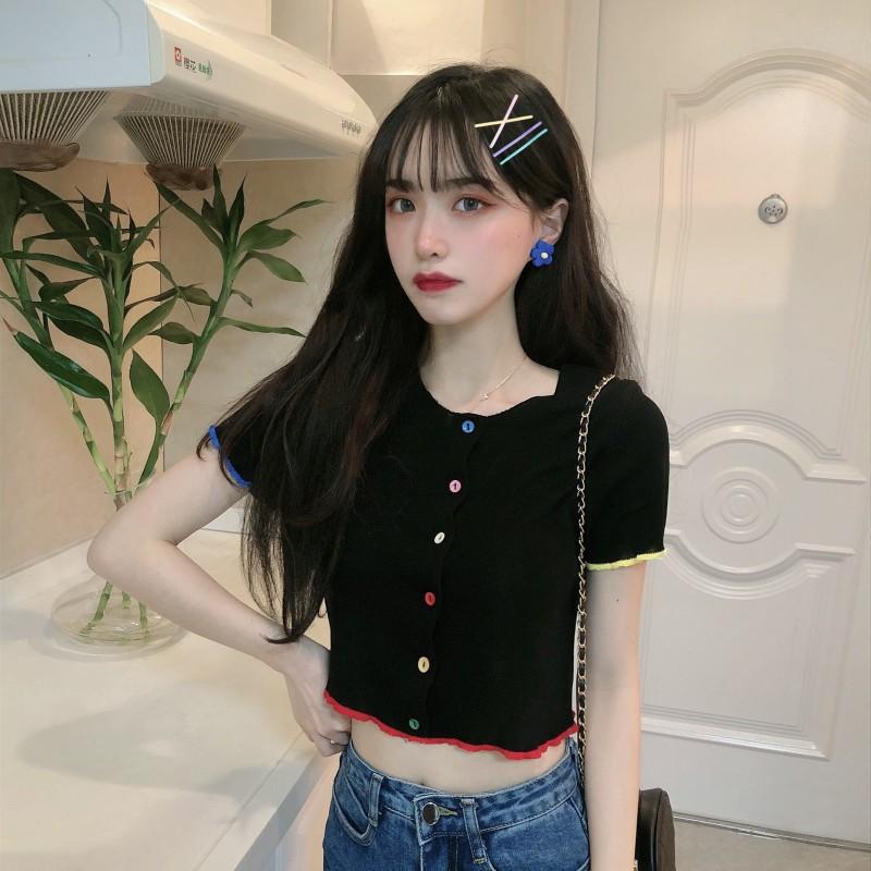 Áo Len Tăm nữ dáng croptop ngắn tay ulzzang Hàn Quốc C31 - Maoshop