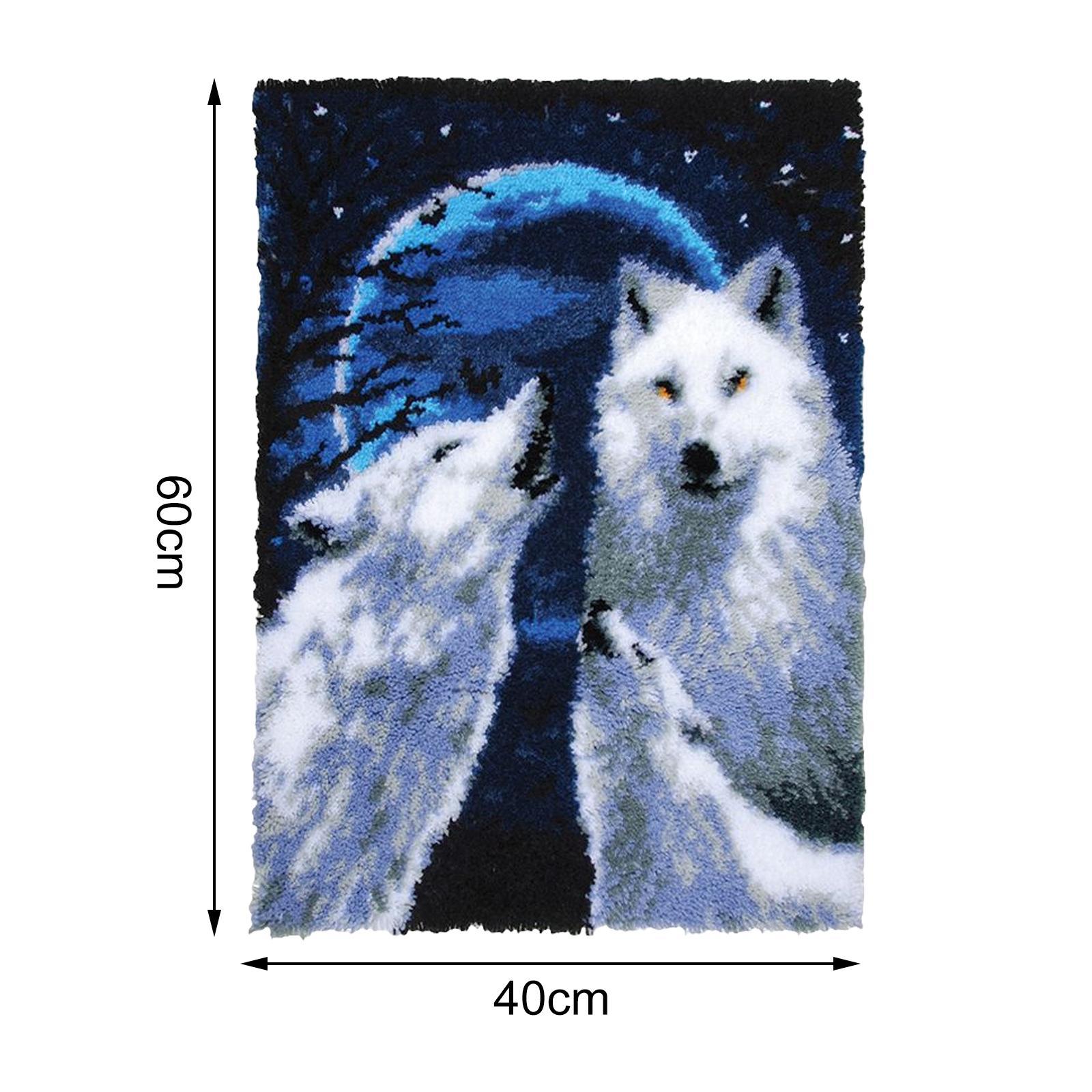 Wolves Latch Hook Craft Kit DIY Crocheting Yarn Rug Kits Animal for Carpet