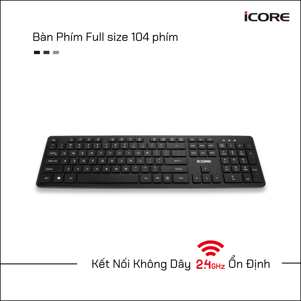 Bàn Phím Không Dây iCore IK02 - Bàn Phím Máy Vi Tính Full Size Tích Hợp Multimedia - Hàng chính hãng
