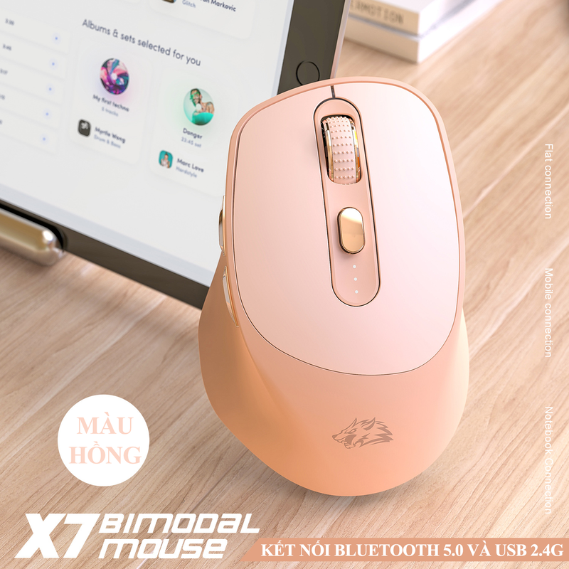 Chuột không dây X7 kết nối bằng Bluetooth và USB 2.4G sử dụng pin sạc tiện lợi với 5 mức độ DPI lên đến 4000