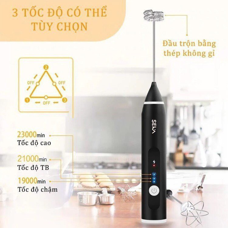 Máy Đánh Trứng Seka SK788, Que Tạo Bọt Cafe Mini Cầm Tay Không Dây 3 Cấp Độ - Hàng Chính Hãng