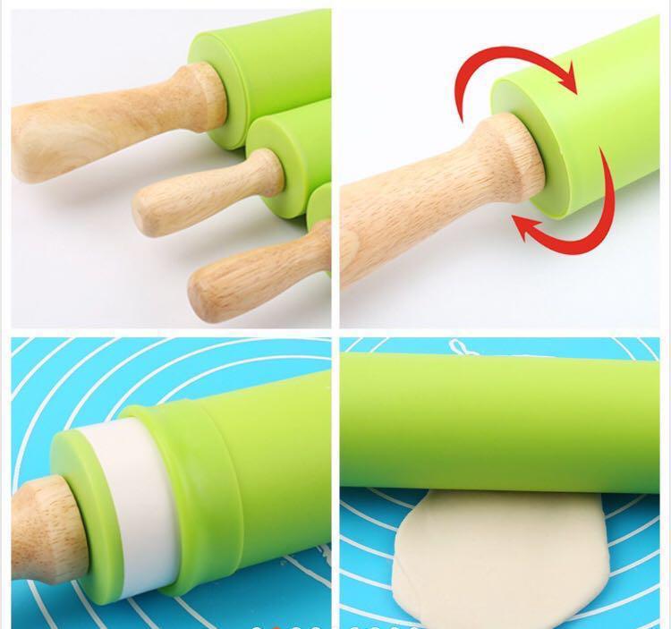 Cây Lăn Bột Silicon,Rolling Pin Có Trục Xoay 38cm