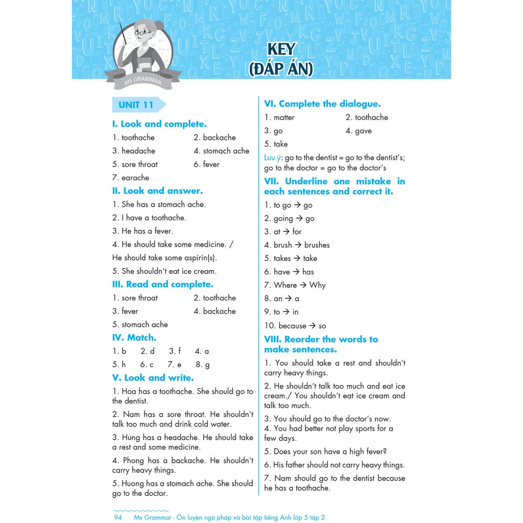 Ms Grammar Ôn luyện Ngữ pháp và Bài tập tiếng Anh lớp 5 tập 2