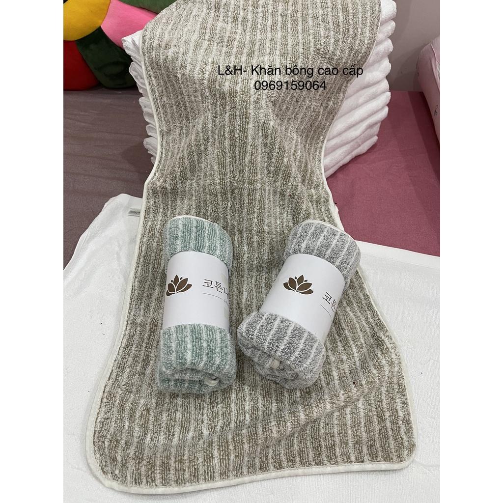 Khăn tắm, khăn lau đầu lông cừu siêu mềm xuất hàn cao cấp, kẻ tăm, KT 35x75cm