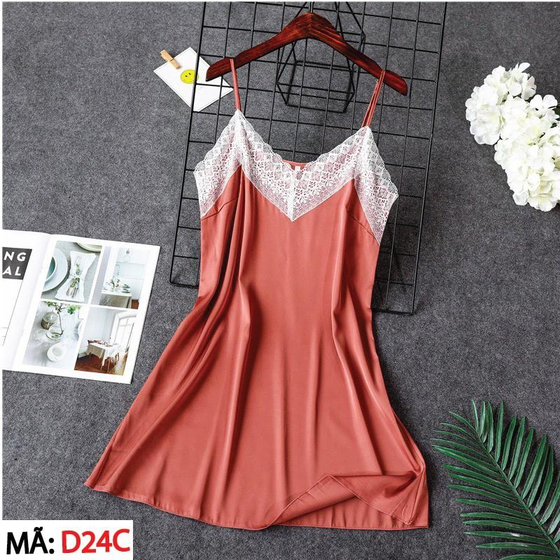 HISEXY Váy Ngủ 2 Dây Nữ Ren Xẻ Liền Thân Chất Lụa Satin Cao Cấp Đủ Size Dưới 75Kg MD29