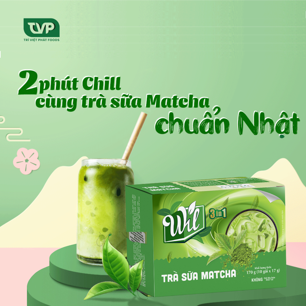 Trà sữa hòa tan matcha Wil 3 in 1 bổ sung năng lượng giải khát hộp 170g
