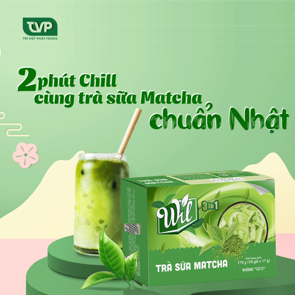 Trà sữa hòa tan matcha Wil 3 in 1 bổ sung năng lượng giải khát hộp 170g (10 gói x 17g)