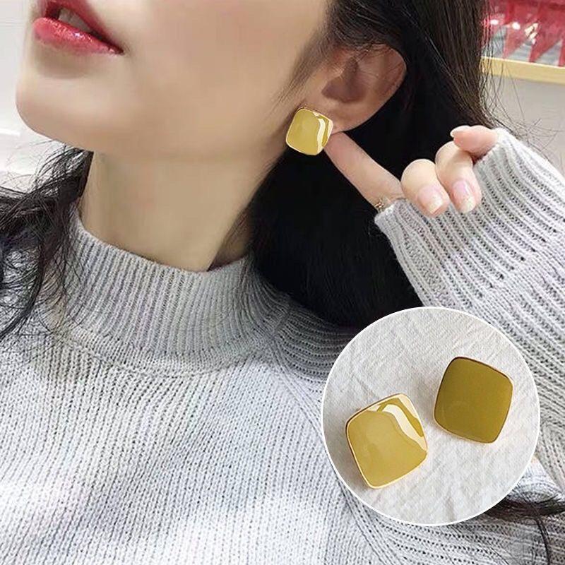 Bông Tai Khuyên Tai Nữ Phong Cách Retro Hình Vuông Nhiều Màu Sắc Đơn Giản Đẹp Ring House