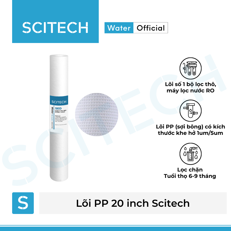 Lõi PP 20 inch 5 micron - Lõi số 1 máy lọc nước RO, bộ lọc thô - Hàng chính hãng