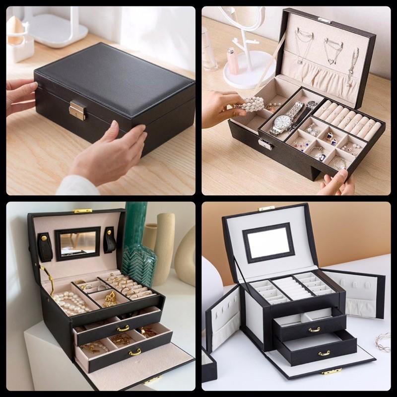 Hộp da đựng phụ kiện trang sức nữ để bàn thanh lịch cho phái đẹp, chất liệu da pu cao cấp