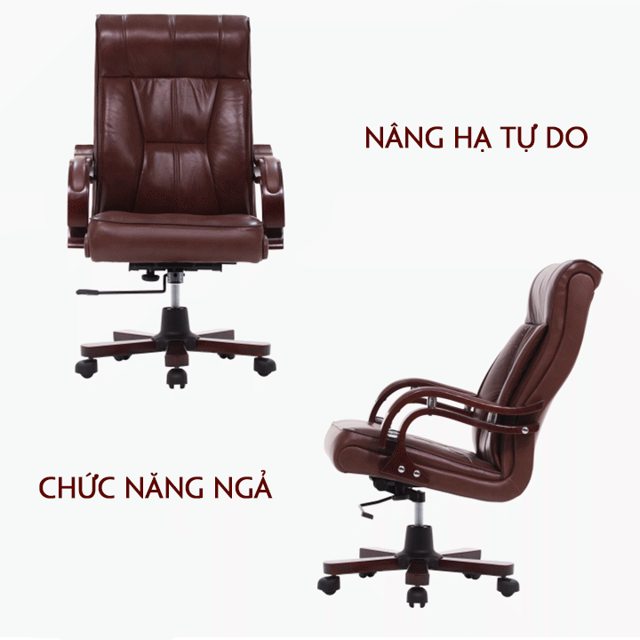 Ghế Xoay Văn Phòng Da Pu sang trọng, Ghế Giám Đốc Tay Gỗ Tự Nhiên Ngã Lưng Tựa Lưng Cao Cấp