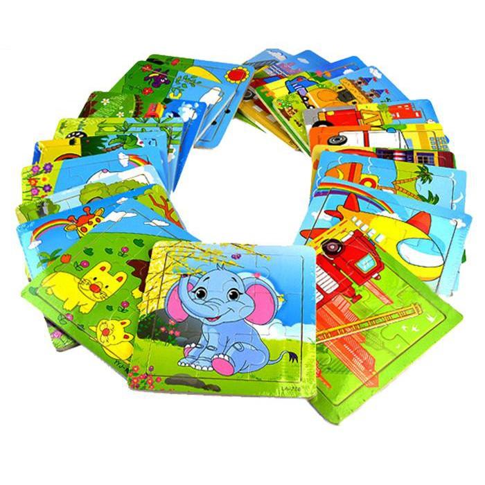 Bộ 10 Tranh Ghép Hình 2D 9 Miếng Bằng Gỗ nhiều chủ đề