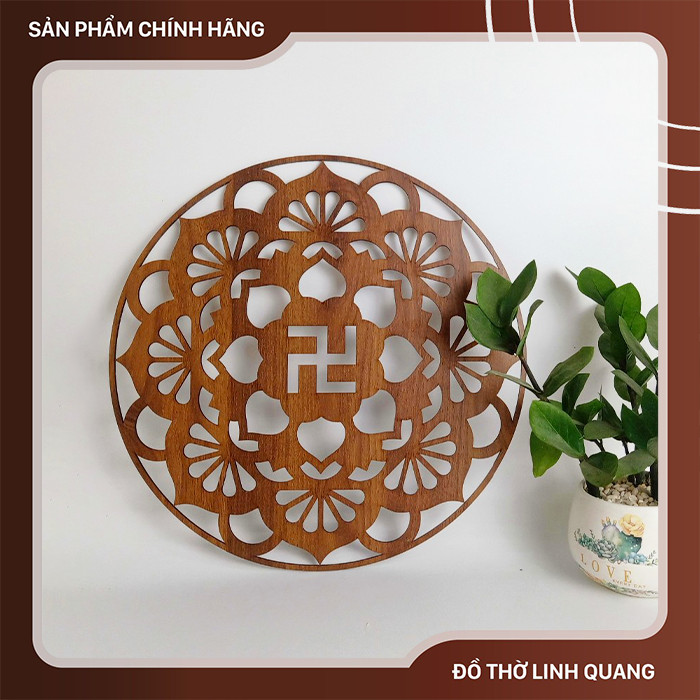 Tranh gỗ trang trí bàn thờ chữ Vạn dán tường nhà, chất liệu MDF cốt Thái Lan loại tốt nhất, cắt laze sắc nét