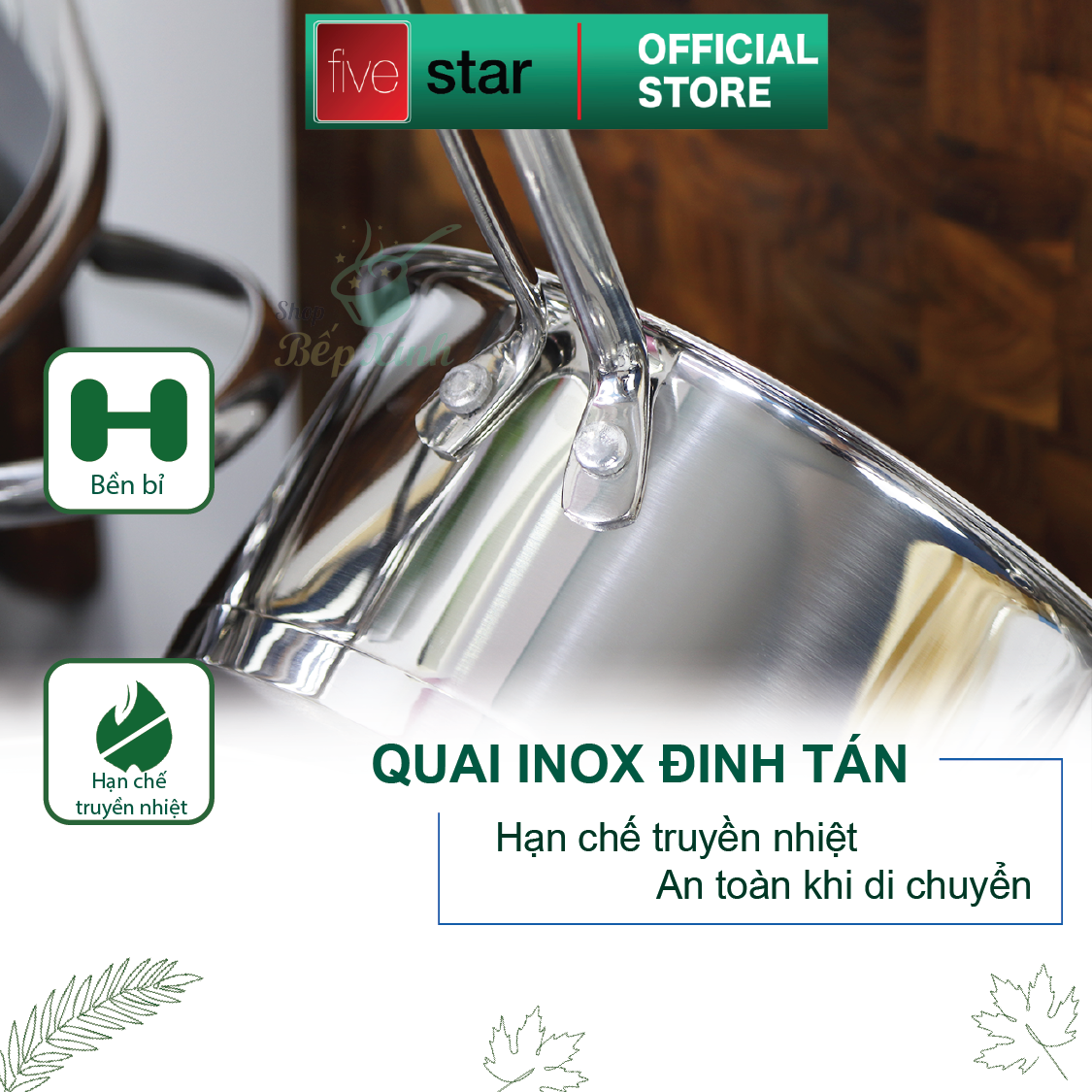 Bộ nồi inox 304 cao cấp FIVESTAR Plus quai oval kiểu Silit 5 món nắp kính