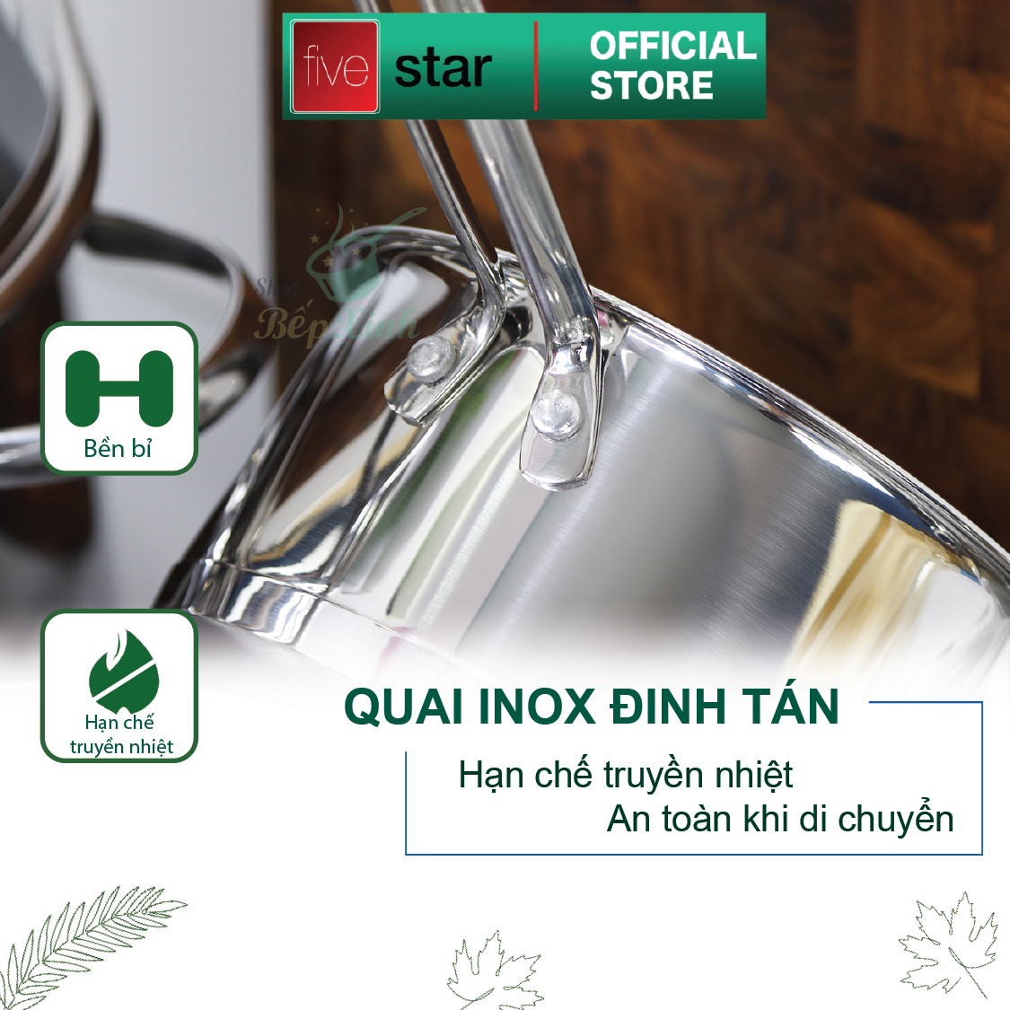 Bộ nồi inox 304 cao cấp FIVESTAR Plus quai oval kiểu Silit 5 món nắp kính ( tặng 1 vá canh )