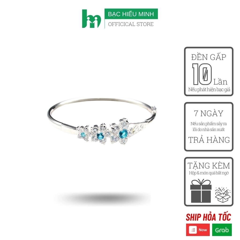 Lắc Tay Nữ Bạc Hiểu Minh305 dạng kiềng đá xanh da trời