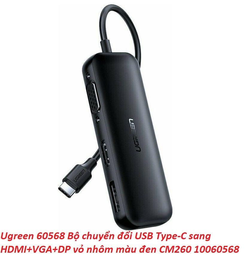 Ugreen UG60568CM260TK USB Type-C Bộ chuyển đổi sang HDMI + VGA + DP vỏ nhôm màu đen - HÀNG CHÍNH HÃNG
