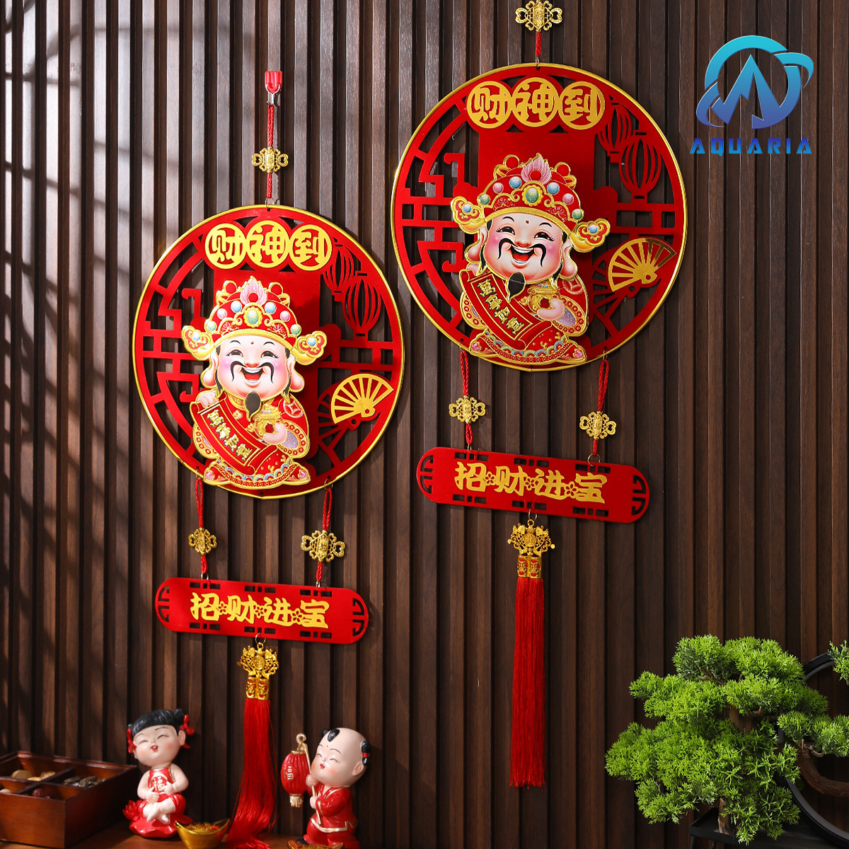 Dải Treo Liễn Treo Kèm Hoa Trang Trí Thần Tài Lắc Lư Thần Tài Tết Cầu May Mắn, Tài Lộc - 38 x140 cm - Kèm Pin và Móc Treo