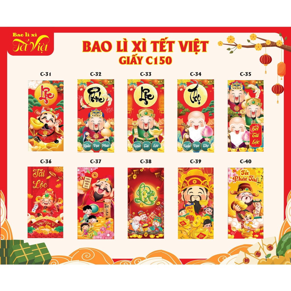 COMBO 10 -50 BAO LÌ XÌ TRUYỀN THỐNG CAO CẤP NHIỀU MẪU RẤT ĐẸP - BAO LÌ XÌ GIÁ SỈ MẪU MỚI LIÊN TỤC