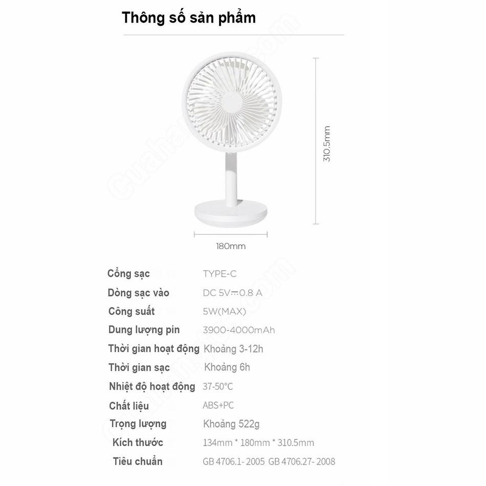 Quạt tích điện mini để bàn Xiaomi Solove F5 - Hàng Nhập Khẩu