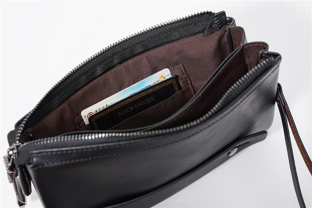 Men's Personality Clutch Lock Soft Leather Clutch Long Wallet Mobile Phone Bag