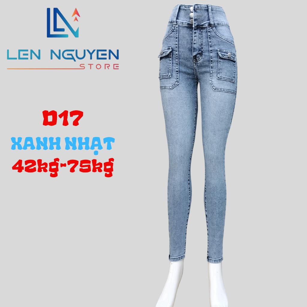 D17_Quần jean nữ, dài, lưng cao, quần bò nữ dáng ôm, quần rin nữ có big size, cho 42kg đến 75kg,LEN NGUYEN STORE - Ánh Rêu Trơn