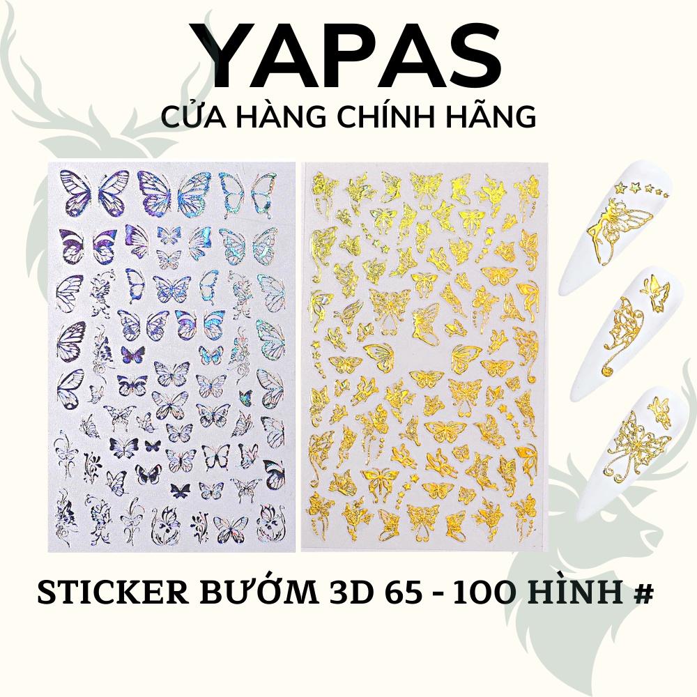 Sticker bướm nail 3D 60 đến 100 hình trên tấm, decal sticker dán móng bướm vàng bạc trang trí móng tay