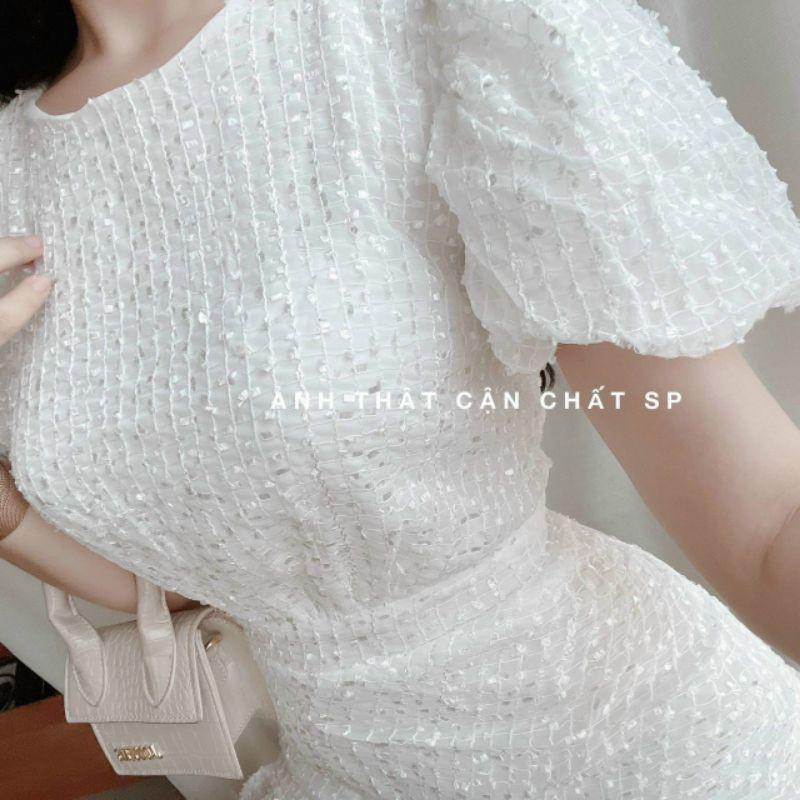 Đầm dự tiệc ren trắng đen nhún đuôi cá Lisa Dress