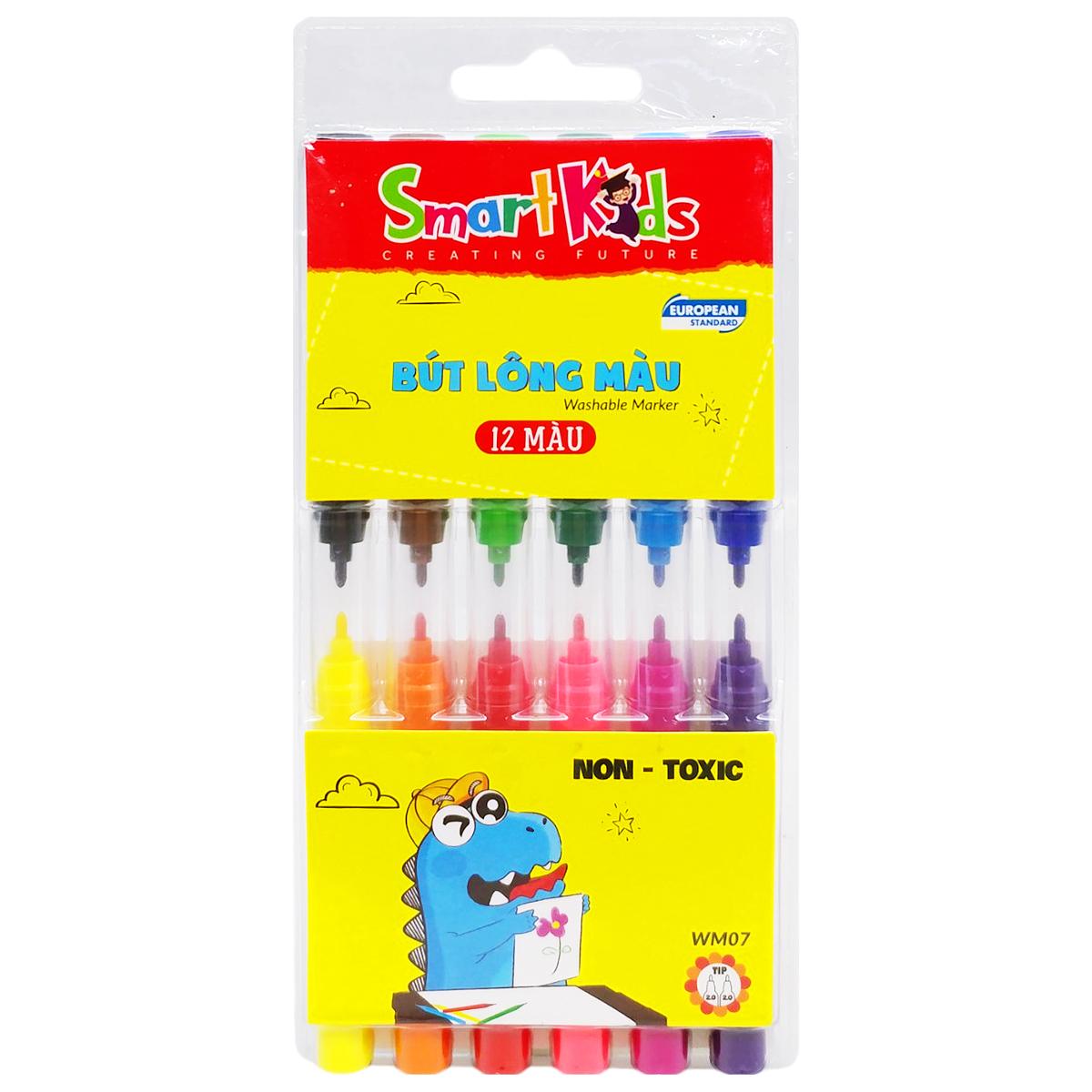 Vỉ 12 Bút Lông Màu Rửa Được - Smart Kids WM07
