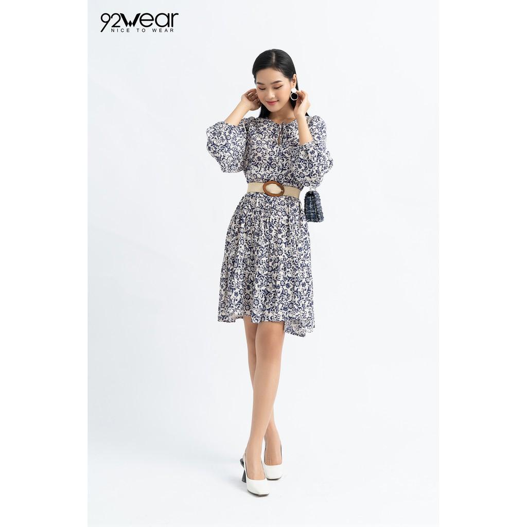 Đầm váy nữ hoa nhí 92WEAR đủ màu, đủ size, dáng xòe cổ tròn tay dài quý phái DXW0326 ! *