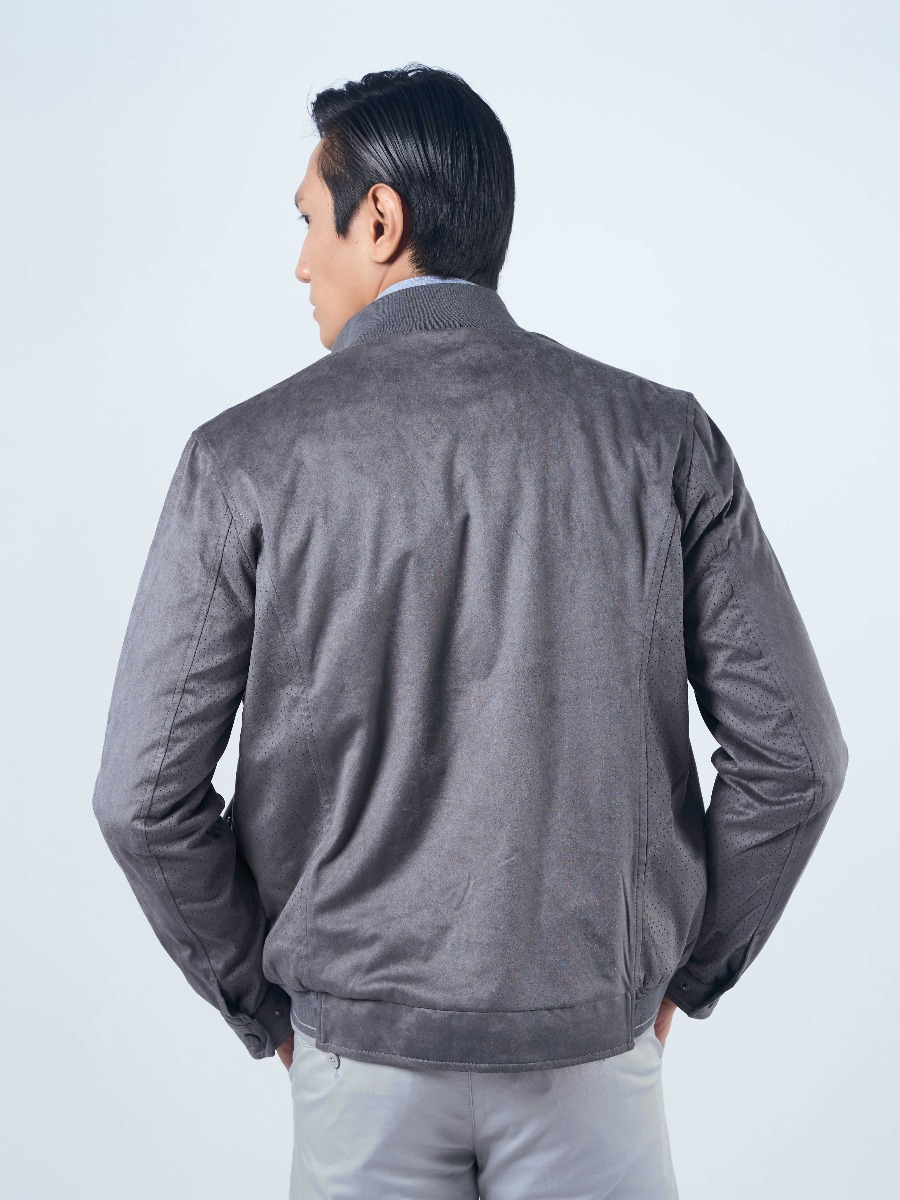 OWEN - Áo khoác nam da lộn 2 lớp màu xanh / màu ghi