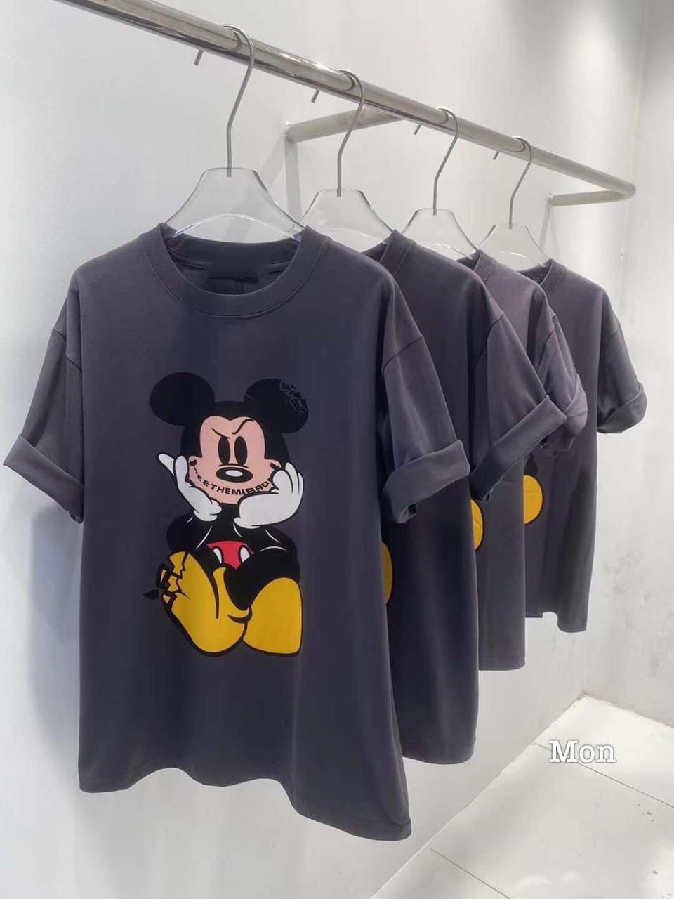 ÁO THUN 3158 IN HÌNH CHUỘT MICKEY XÁM VẢI COTTON MỊN - SP002