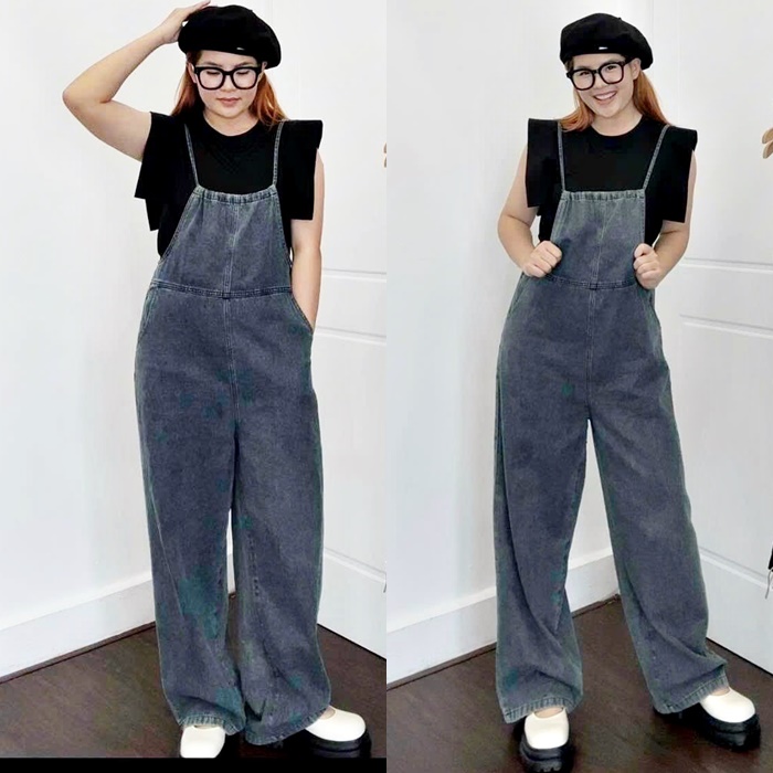 SET JUMPSUIT ĐỒ BAY QUẦN YẾM 2 DÂY DÀI ỐNG RỘNG JEANS LƯNG CAO SUÔNG ĐỨNG + ÁO THUN TRƠN ĐI CHƠI DẠO PHỐ ĐI BIỂN