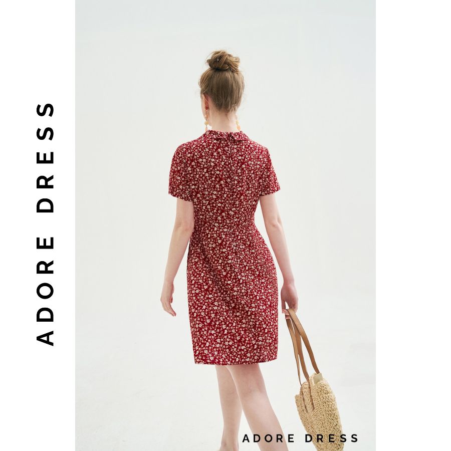 Đầm Mini dresses casual style lụa hoa nhí đỏ khuy bọc 311DR1034 ADORE DRESS