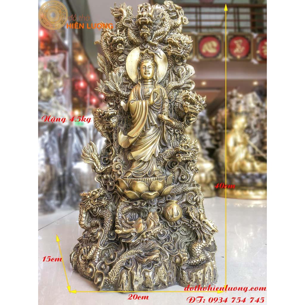 Tượng Phật Bà Cửu Long Bằng Đồng Cao 40cm