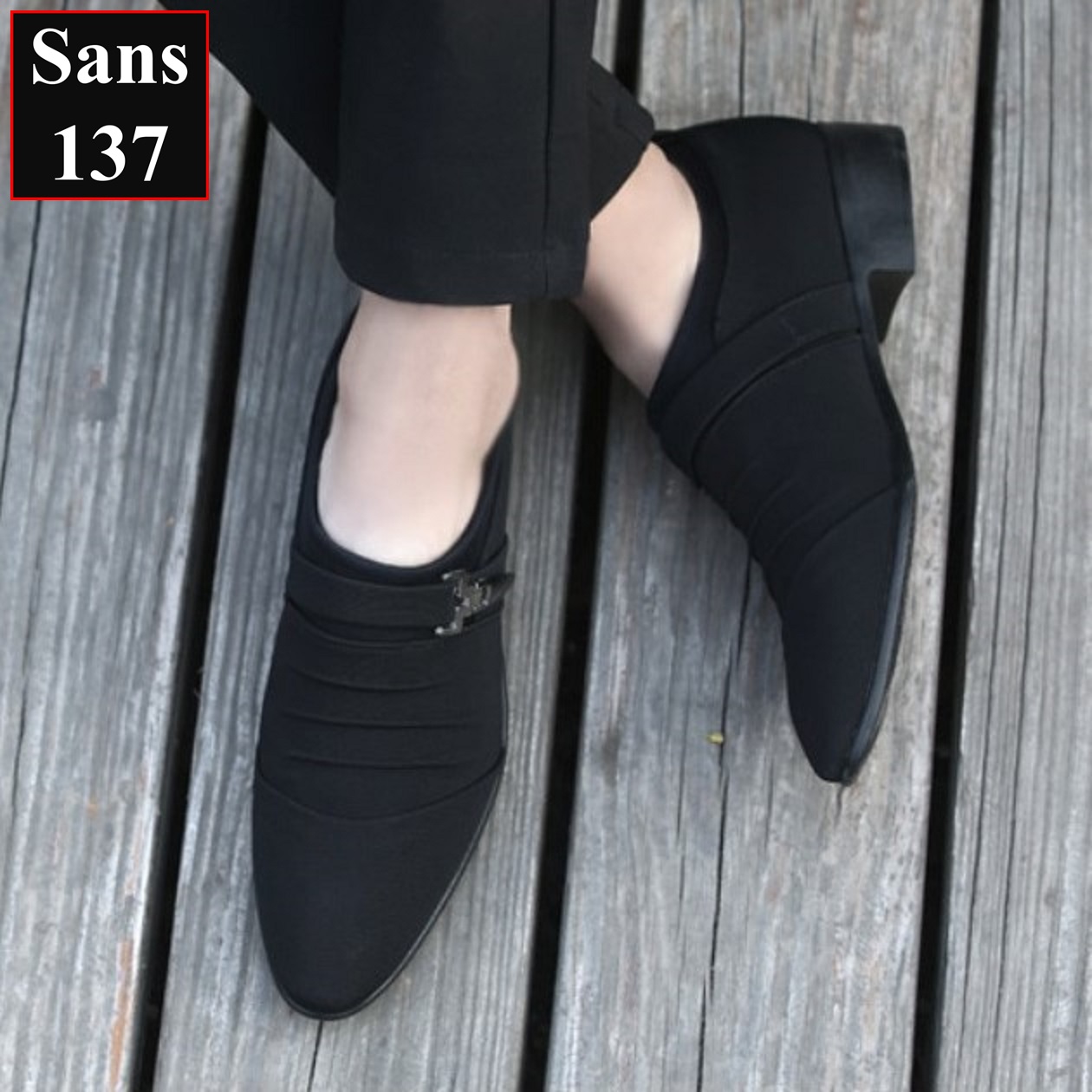 Giày tây nam công sở Sans137 chất vải canvas êm chân mũi nhọn đen size nhỏ 37 bigsize 44 45 46 47 48 hàn quốc trẻ trung