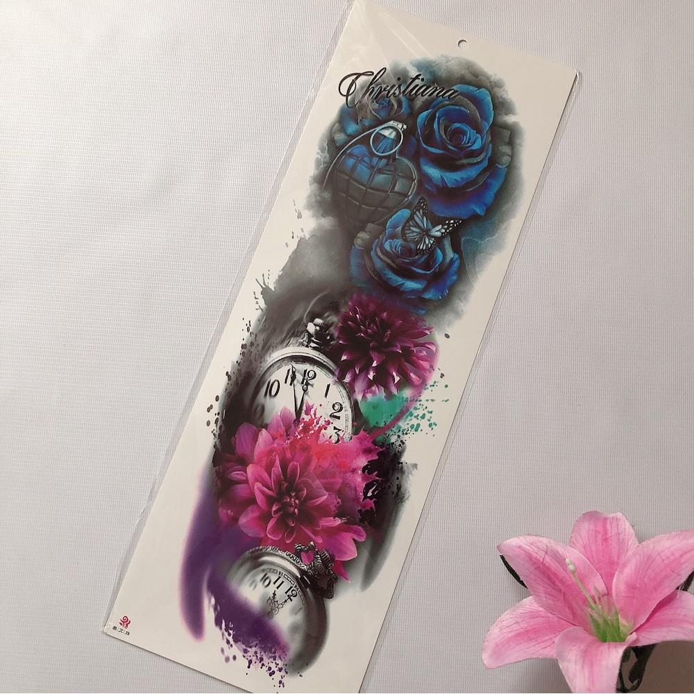 Combo 2 tấm hình xăm dan chữ tàu kín tay 17x48cm- tặng bắp tay mini 10x20cm