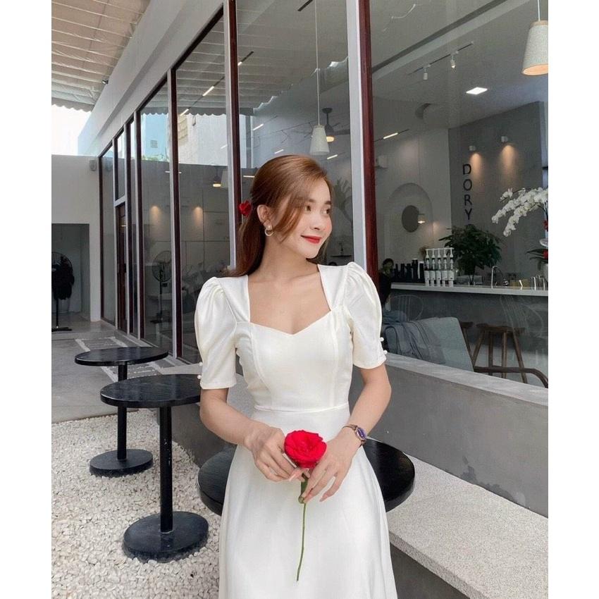 ĐẦM TIỆC CỔ TIM TAY BỒNG ĐÍNH NGỌC