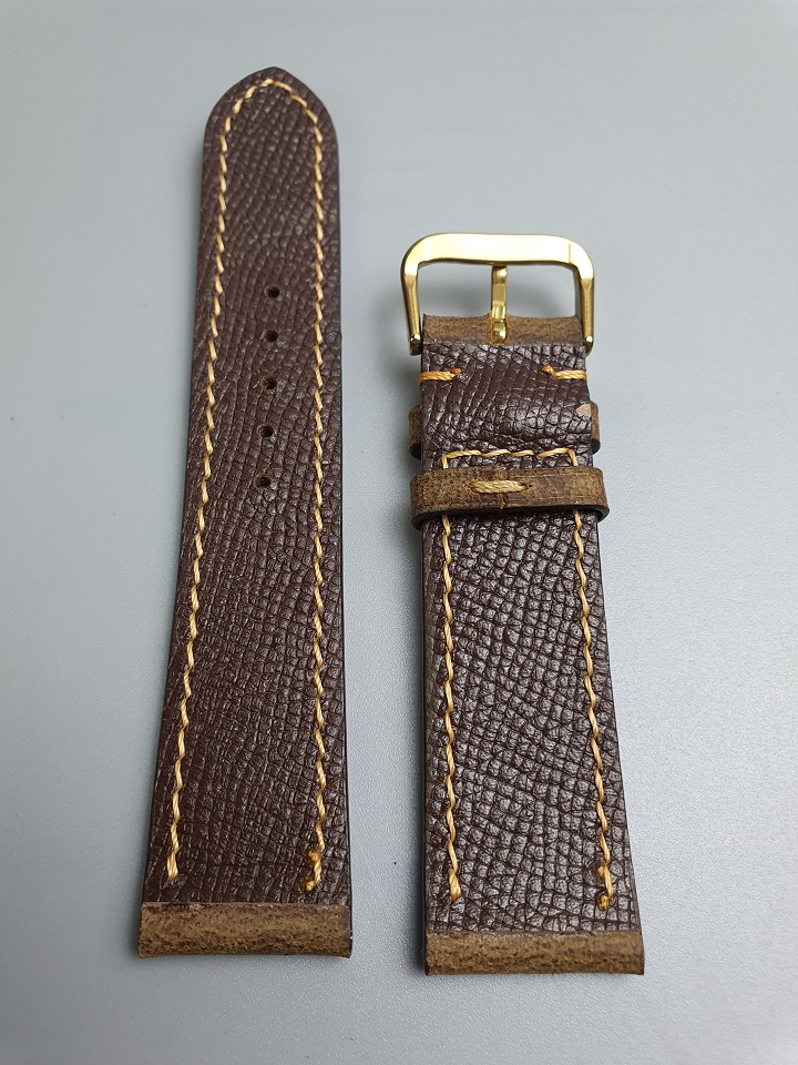Dây đồng hồ da bò sáp handmade AL105 - Size 20/ Size 22; 100% da bò thật, BH 3 năm