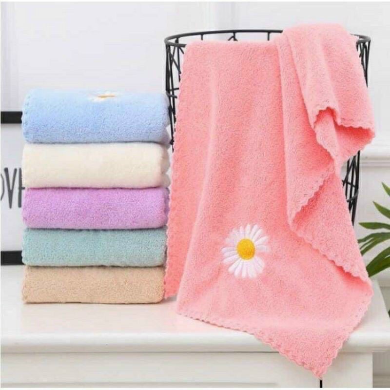 Khăn Tắm Lông Cừu Hàn Quốc, Siêu Thấm Hút, Mềm Mại, Sợi Bông Cao Cấp, Vải Dày - 70x140 cm - Hoa Cúc