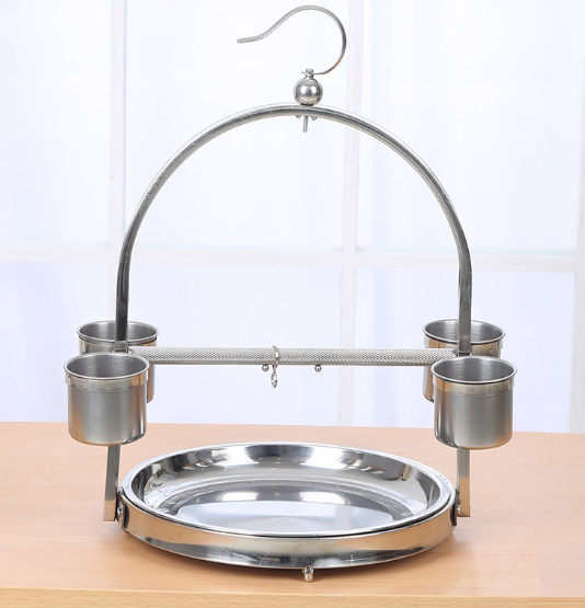 1 cầu đứng inoxcao cấp  khay hứng phân tròn (dùng cho chim, vẹt đứng)