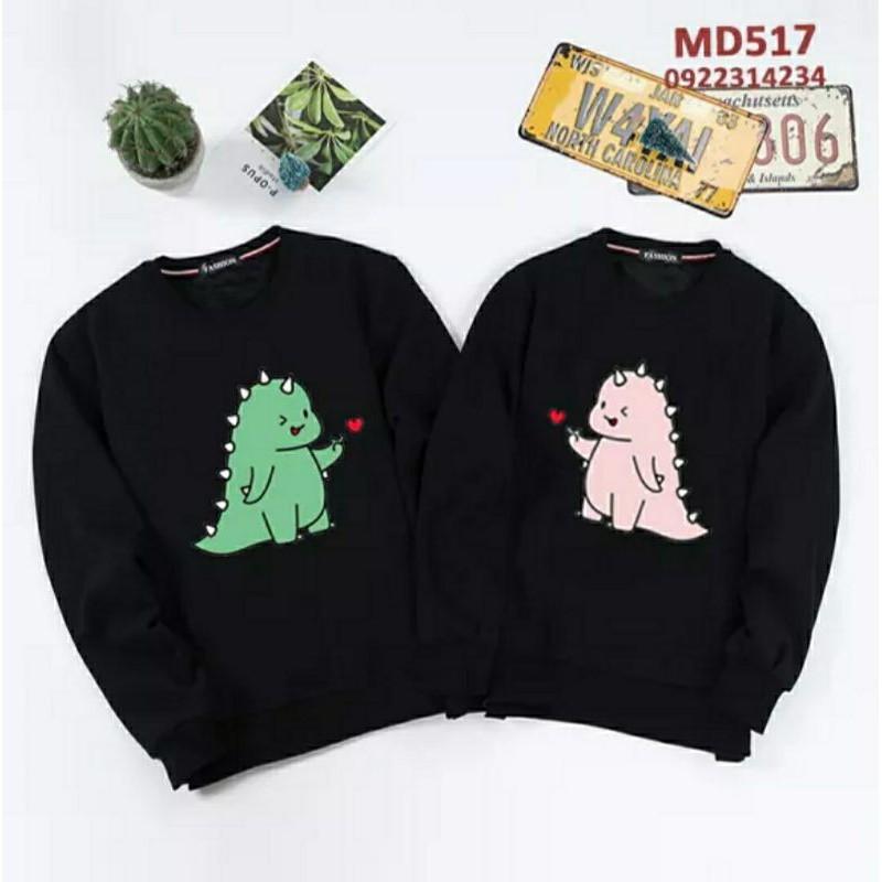 Áo đôi sweater thu đông nỉ in hình khủng long