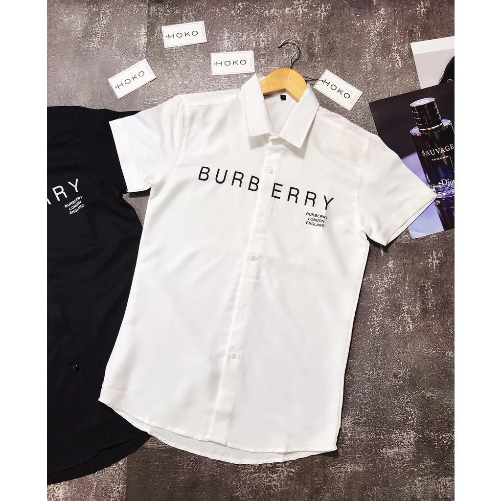 Áo SƠ MI IN THÊU TAY NGẮN nam thời trang FASHION EKING CLOTHING x HOKO TRẮNG ĐEN trơn BURBERRY - chất liệu Kate lụa