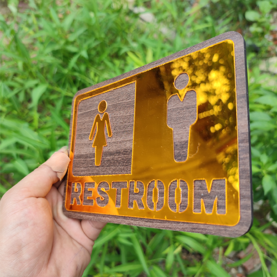 Bảng Restroom Gắn Phòng Vệ Sinh Tráng Gương Vàng - Sang Trọng, Hiện Đại