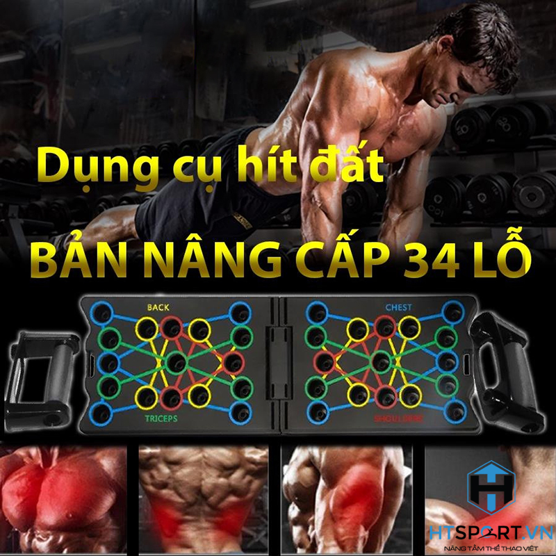 Dụng Cụ Hít Đất, Dụng Cụ Chống Đẩy Bản Nâng Cấp 34 Lỗ Đa Năng Tập Gym Tại Nhà