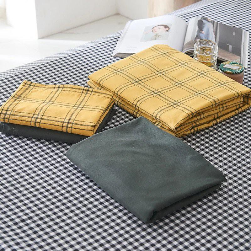 Bộ Chăn Ga Gối Cotton Poly Kẻ Ô Vàng