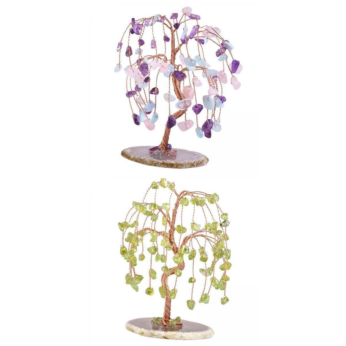 2PCS Natural Multi Stone Money Tree Handmade Ornament for Table Decoration